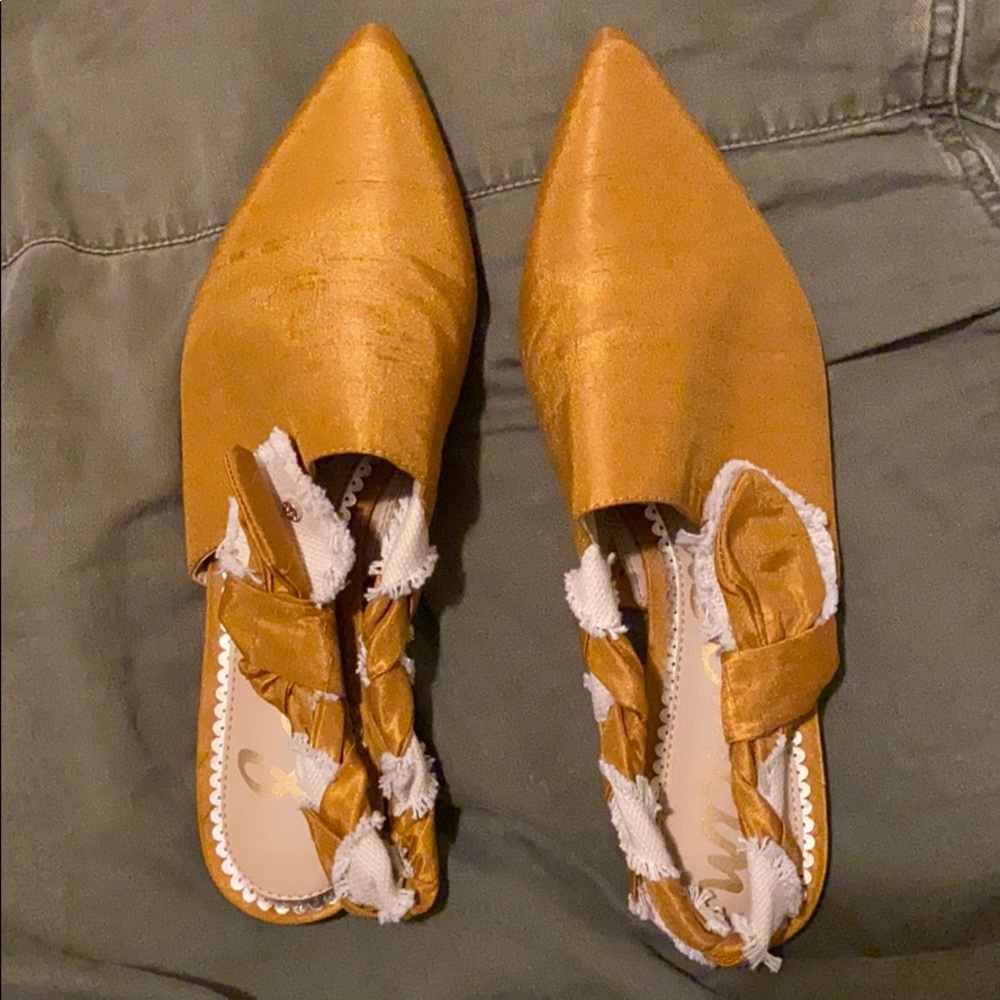 San Edelman Gold Satin-y Slingback Flats